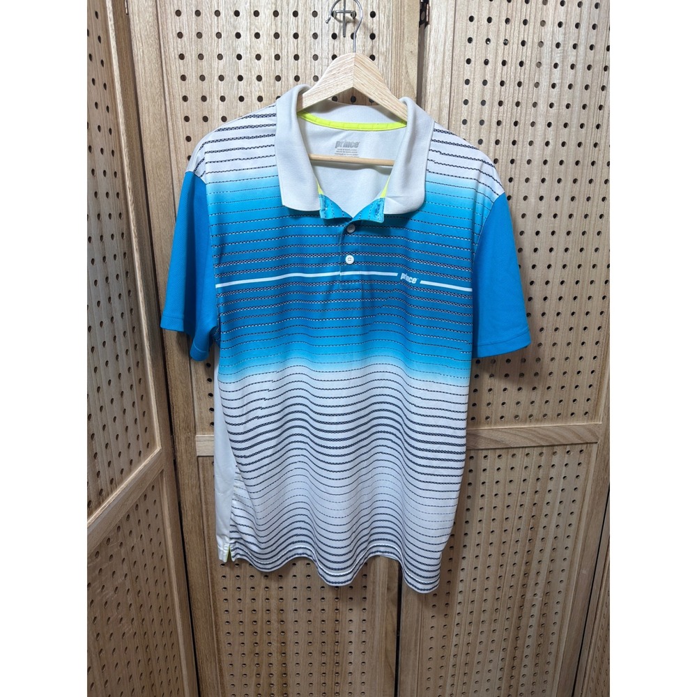 Prince Mens XL Blue White Gradient Striped Performance Tennis Polo Shirt